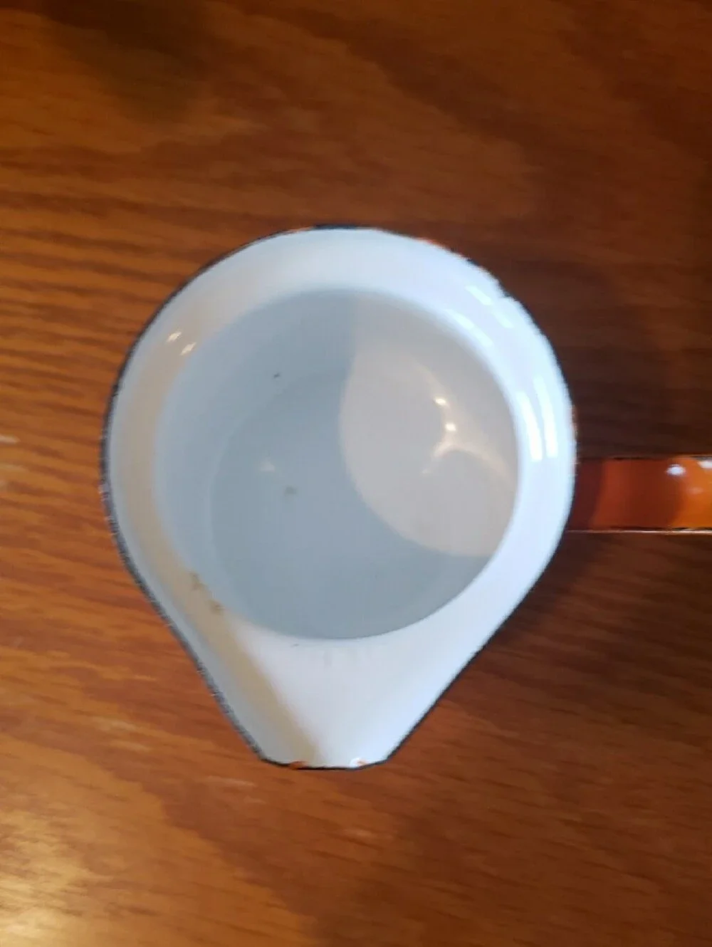 Vtg Bright Orange Enameled Fondue/ Melted Butter Pourer